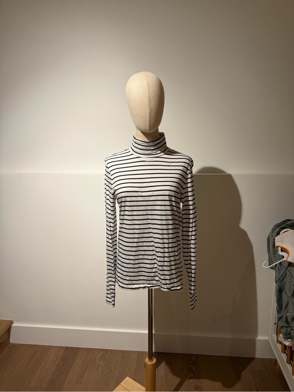 J. Crew White & Black Striped Turtleneck Long-Sleeve Top